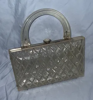 Vintage Clear Lucite with Rhinestones Convertible Clutch Purse thumbnail 1