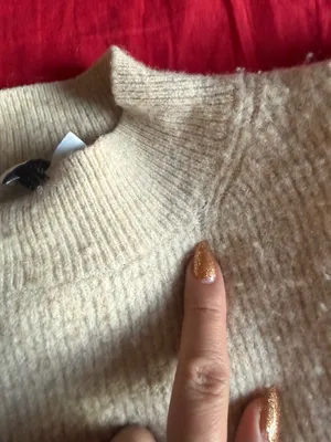 & Other Stories Beige Puff-Sleeve Ribbed Mock Neck Sweater thumbnail 5