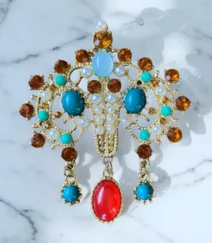 Vintage Inspired Multicolor Statement Brooch NEW thumbnail 1