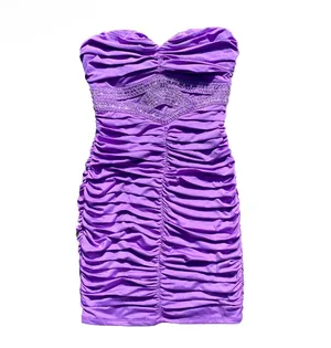 💜 Nikibiki Medium Plum Violet Purple Beaded Rhinestone Cut Out Bodycon Dress 💜 thumbnail 3