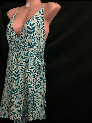 Pink Lily Sleeveless Spaghetti Strap Teal Leaf Print Wrap Romper LG thumbnail 3