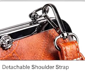Elegant dark caramel colored leather kiss lock Handbag! New thumbnail 3
