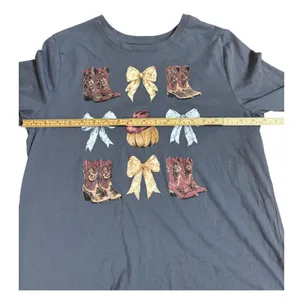 Cato Adorable Cowgirl‎ Coquette Western Pumpkin Country Casual Blue Tee Shirt sz L thumbnail 6