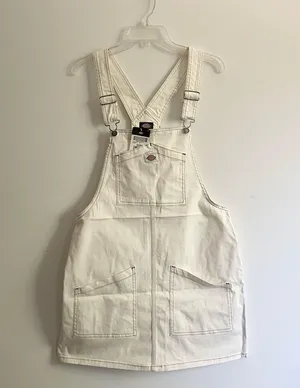 Cute Dickies Off-White Twill Bib Skirtall big pockets Overall Dress thumbnail 1
