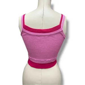 299 Cider | EUC Pink Ribbed Knit Double Strap Crop Top (Size S) thumbnail 4