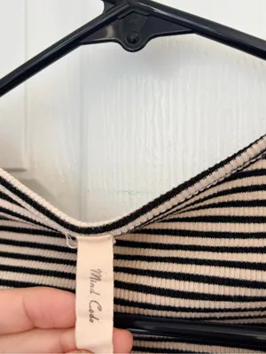Striped Black and Cream Lace-Trim Long Sleeve Crop Top thumbnail 3
