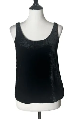 J.Crew 90s Whimsigoth Grunge Scoop Neck Plush Velour Tank‎ Top Shell 0 Black thumbnail 1