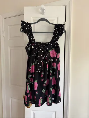 Free People Mixed Print Bom Bom Floral Cutout Mini Dress Black L thumbnail 12