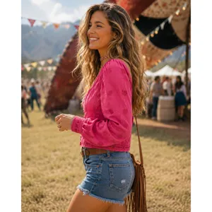 Aritzia WILFRED Palo Santo Blouse La Boheme Electron Fuchsia Embroidered XXS thumbnail 5
