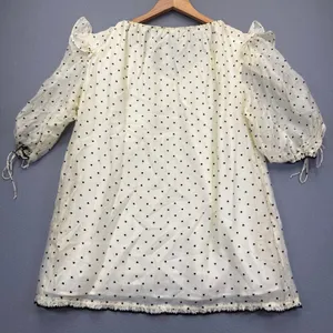 For Love & Lemons Eden Mini Dress Ivory Black Heart Print Puff Sleeve‎ XS NEW thumbnail 8