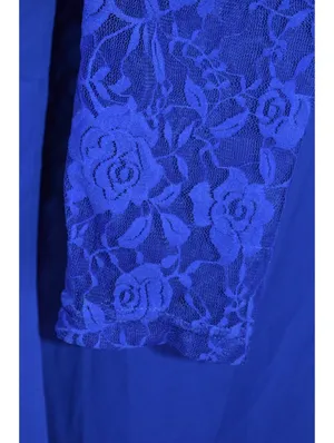 Royal Blue Sheer Chiffon Tunic Dress Size 5XL – Lace Sleeve Layered Hem thumbnail 7