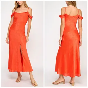 I.N. San Francisco Y2K Off Shoulder Bias Cut Slip‎ Dress M Cowl Neck Midi Fairy thumbnail 2