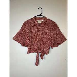 Maeve Milly cropped Tie Waist Top Collared Blouse Short Sleeve Size 8 floral thumbnail 2