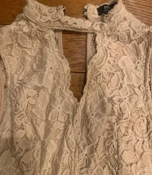 Privy floral nude lace choker neck/an asymmetrical tulip hemline bodycon dress L thumbnail 10