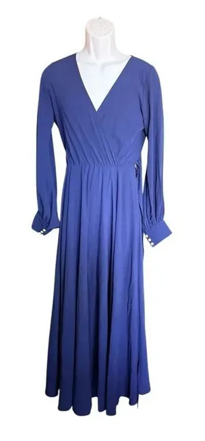 Brand New Meghan LA Los Angeles Navy Blue Pearl Button Detail Maxi Dress - Sz S thumbnail 1