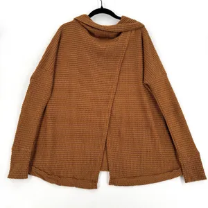 Fantastic Fawn Waffle Knit Cowl Neck Sweater S Rust Oversized Hi Low Boho Tunic thumbnail 2
