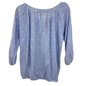 J. Crew Blue Peasant Top Polka Dot Gauzy Tie Neck Tassel‎ 3/4 Puff Sleeve Size M thumbnail 2