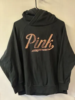 Victoria's Secret PINK Black Pullover Hoodie with Rose Gold Sequin Logo thumbnail 1