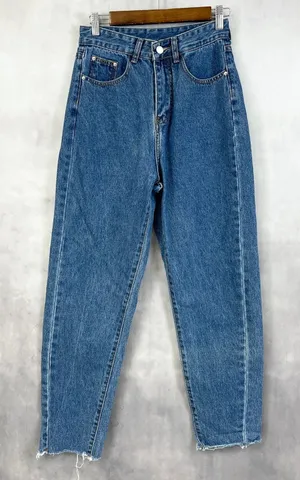 Barrel Leg Women Jeans‎ XS Y2K High Waisted Raw Hem Grunge Indie Go See Shein thumbnail 1