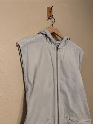 Free People We The Free Light Blue Denim Zip Short Romper with Hood Size Small thumbnail 2