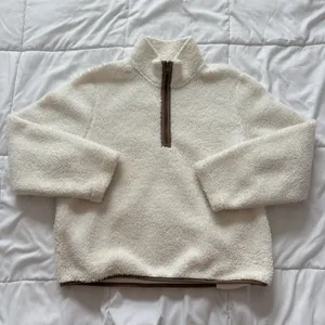 Womens Medium Sherpa‎ Jacket Sweater White Fleece 1/4 Zip Pullover Winter Fall thumbnail 1
