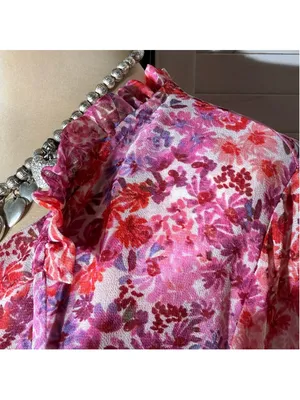 Misa Los Angeles chiffon babydoll floral mini dress Angel sleeves boho Fairy XS thumbnail 10