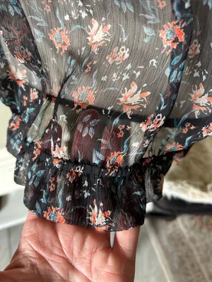 Natural life, black sheer floral BoHo cottage peasant, 3/4 sleeve blouse top XL thumbnail 6