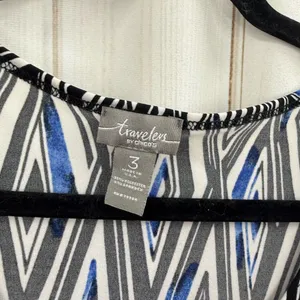 Chico’s Travelers Women’s 3 Black white Blue Slinky Stretchy Top thumbnail 2