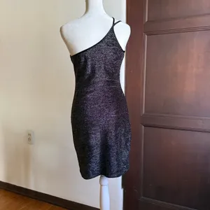 80s Guess by Maurice Marciano One Shoulder Mini Dress Black Gold Sparkles Small thumbnail 4