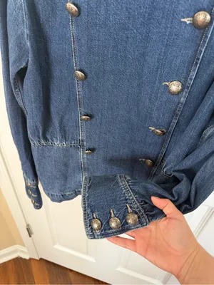 Free People Imogene Denim Officer Jacket in Ensign Wash L thumbnail 6