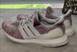 Adidas Women's Ultra Boost Pink and White Sneakers thumbnail 1