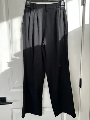 ASOS Linen Blend Wide Leg Dad Pants Black Wash Size 0 thumbnail 2