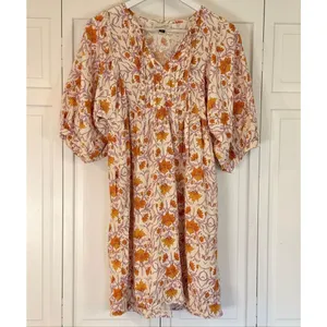 Universal Thread orange pink bohemian floral puff sleeve dress xs thumbnail 4