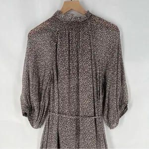 Joie‎ Sheer Silk Floral Button Front Tie Waist Dolman Puff Sleeve Midi Dress S thumbnail 12