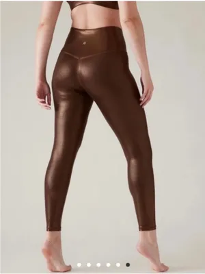 Athleta Elation Ultra High Rise Tights Brown Bronze Shimmer Metallic Leggings S thumbnail 2