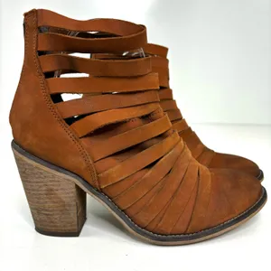 Free People Hybrid Strappy Stacked Heel Leather Ankle Boots Brown 41, 10 thumbnail 3