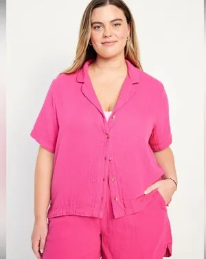 Old Navy Crinkle Gauze Button Up & Shorts Set in Polarized Pink - size XL thumbnail 16