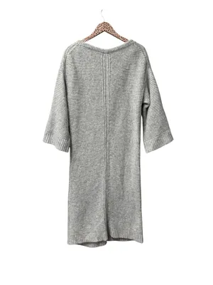 J. Crew Relaxed Tie Neck Long Sleeve Knit Sweater Midi Dress Wool Blend Gray S/M thumbnail 3