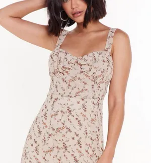 Nasty Gal Cream and Pink Midi Dress with Floral Print thumbnail 1