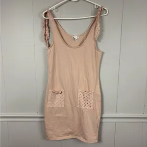 Venus Peach Pink Shoulder Tie Lounge Mini Dress XS Summer Loungewear Beach Cozy thumbnail 9