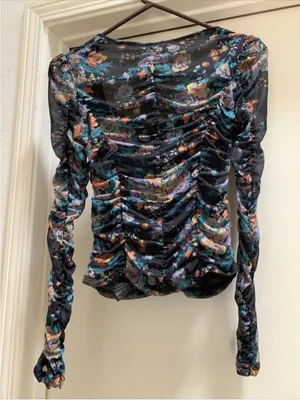 Anthropologie XS Top New NWT Long Sleeve Floral Ruched Mesh black Gorgeous RARE thumbnail 10