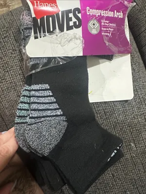Hanes women’s Black Athletic Compression Socks with Gray & Light Blue Accents thumbnail 1