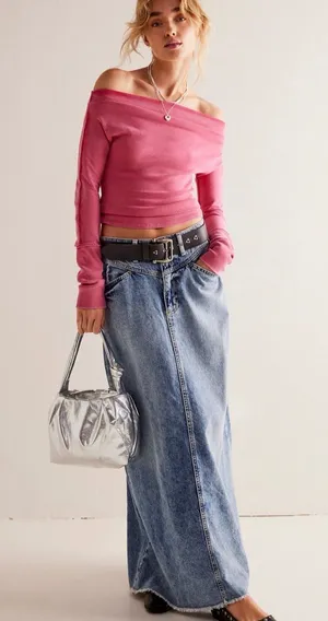 We The Free Free People Come As You Are Denim Maxi Skirt 27” Waist thumbnail 1