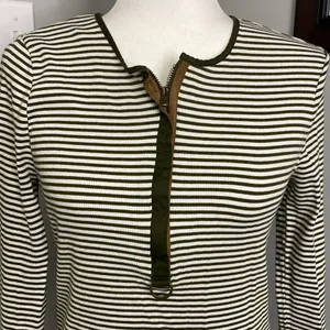 Lauren Ralph Lauren Brown Striped Henley womens Size Large Cotton Equestrian thumbnail 2