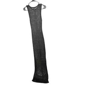 Superdown Alix Black Sequin Sheer Knit Maxi Dress Sleeveless Cover Up XS New thumbnail 6