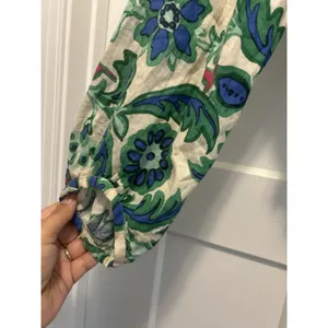 Zara Floral Cropped Long-sleeve Green and Blue Size Medium Resort Coastal Preppy thumbnail 5
