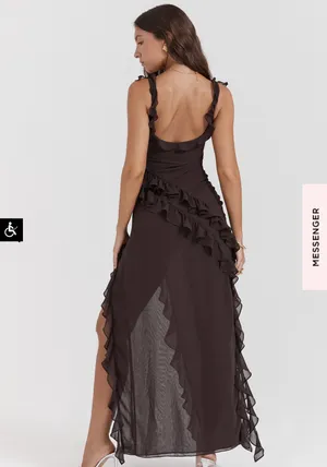 Ariela Ruffle Side Slit Gown in Coffee thumbnail 2