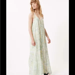 FRNCH Maxi White/Green/Blue Linen Sundress Summer Beach Boho Whimsical - Size M thumbnail 2