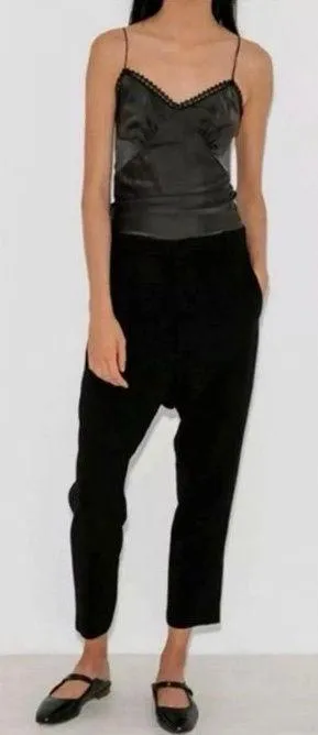 Free People Drop Crotch Slouchy Trousers Crop Navy size XS oversized EUC thumbnail 1