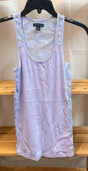 Y2K S Small American Eagle Outfitters lavender ribbed tank top sheer lace panels thumbnail 1
